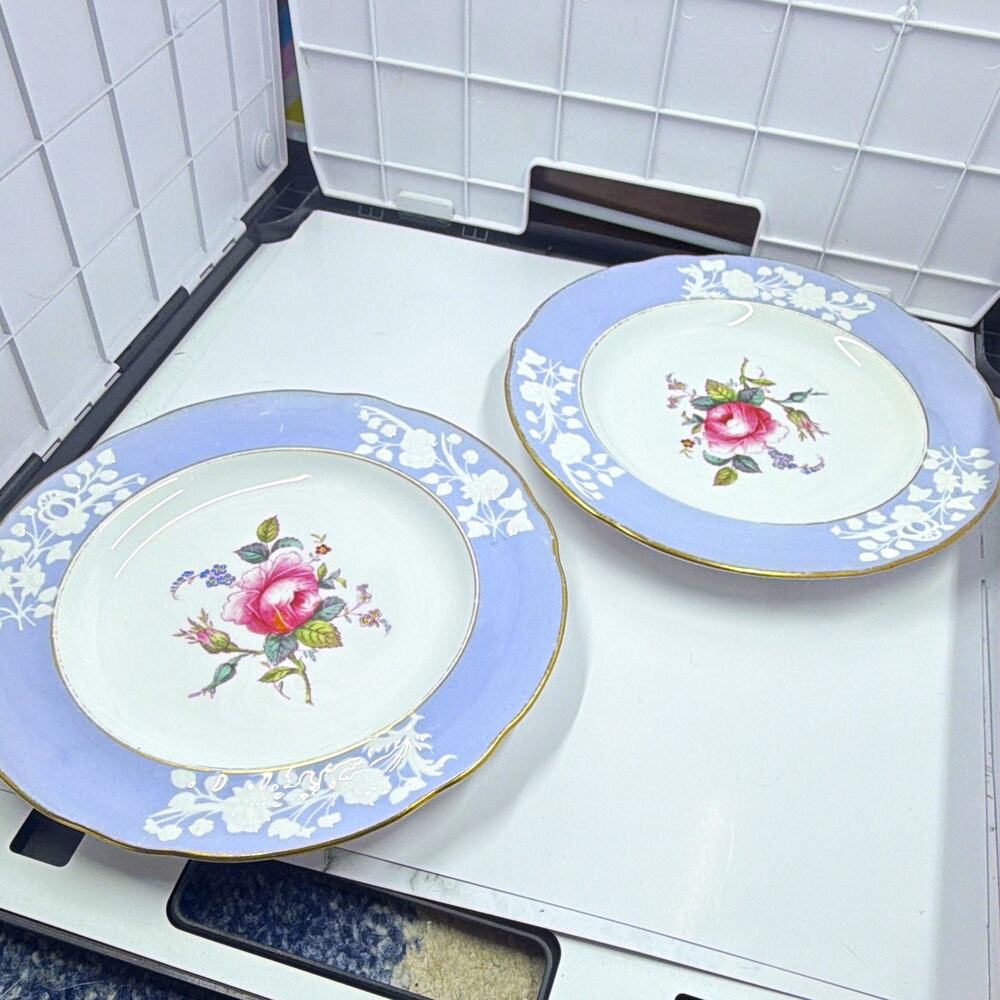 Vintage Copeland Spode Maritime Rose Blue Salad Plates 8" - Pair of 2 (See Desc)